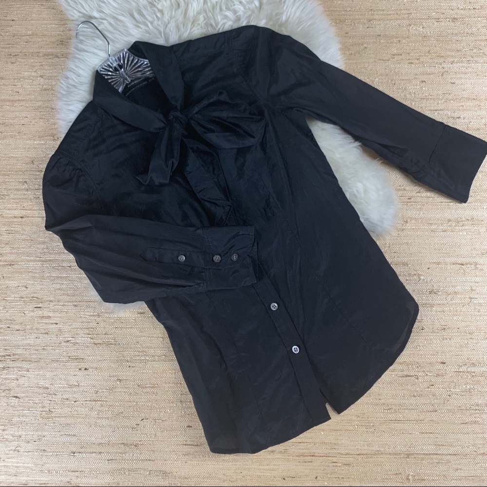 Club Monaco Silk Pussy Bow 3/4 Sleeve Button Down - Picture 2 of 4